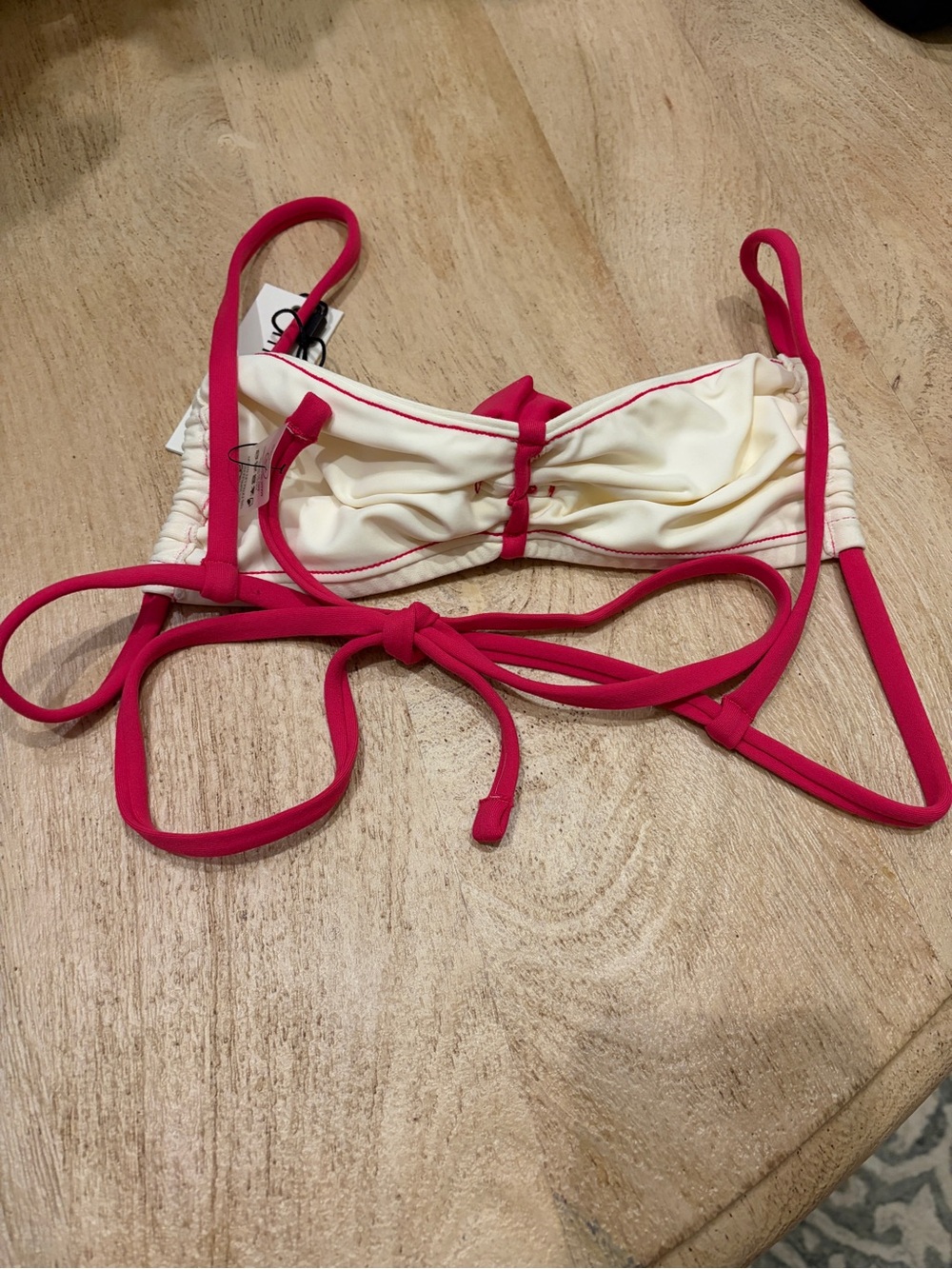 Montice Rosa Devin Bikini Top in Cream & Raspberry - Picture 2 of 3